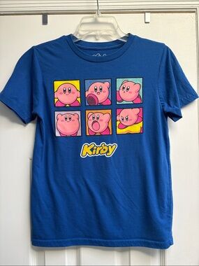 Nintendo Boys Kirby Boxes Fun Expressions Graphic Blue T-Shirt Size Youth L !